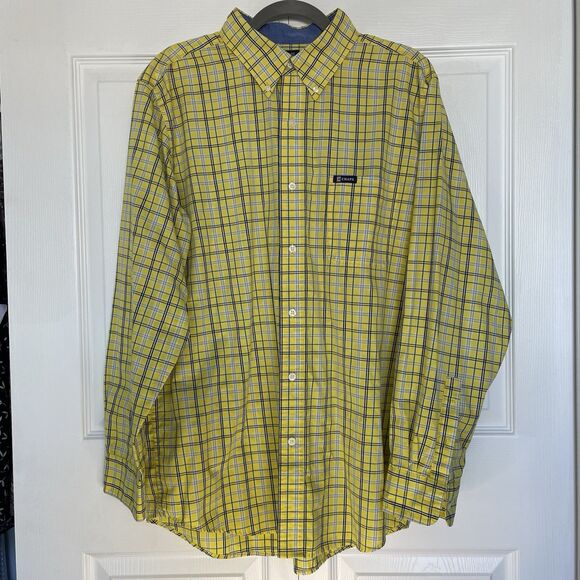 Men’s Chaps Yellow Plaid Long Sleeve Button Down Shirt Size L - Picture 1 of 7